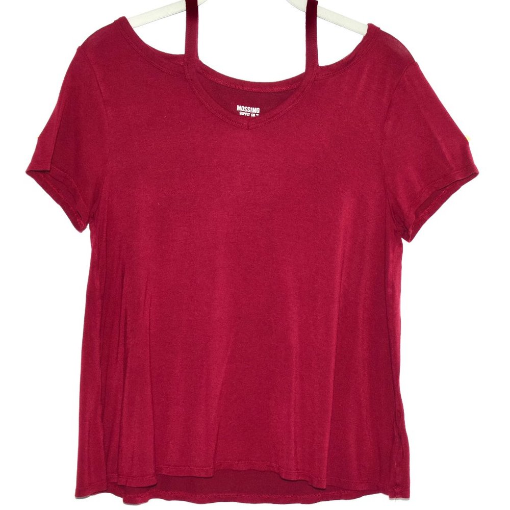 Mossimo Supply Co. Cold Shoulder Short Sleeve Maroon Top - Size Small